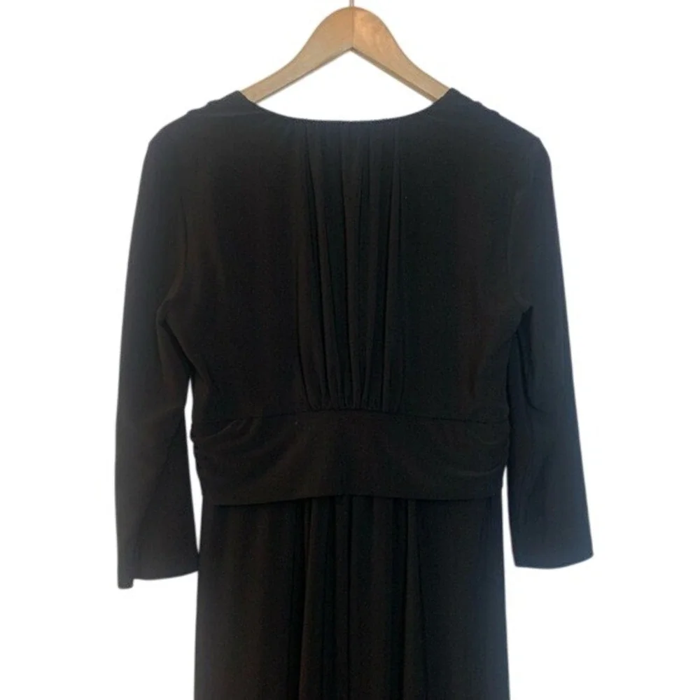 Chico's Black Stretch Dress V-Neck Peplum Tie-At-Waist 3/4 Sleeve Sz Medium (1)‎ - Picture 5 of 13
